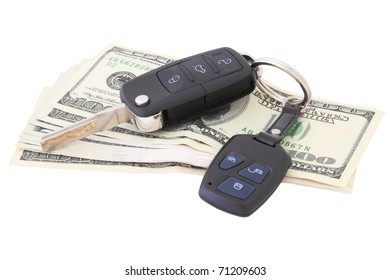 Money And Car Keys On A White Background Isolated