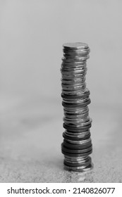 Money Coins Piled Up On A Surface No People Stock Photo