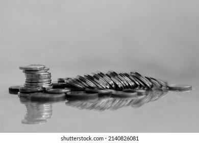 Money Coins Piled Up On A Surface No People Stock Photo