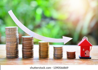 Money Coins Saving Set Decrease Down For Concept Home Loan Refinance