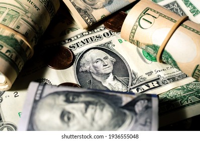 Money, Dollar bills background. Dollar bills in a gloomy environment. Finance and Economy concepts. 