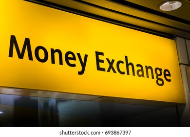 Money Exchange Currency Exchange Sign Board At Airport