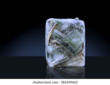 Money Frozen In A Block Of Ice