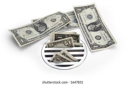 clipart of money going down the drain