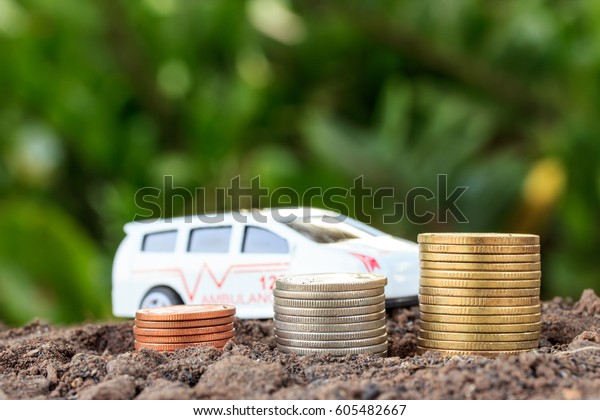 Money growth concept coins in soil .Collect money to\
build a car.
