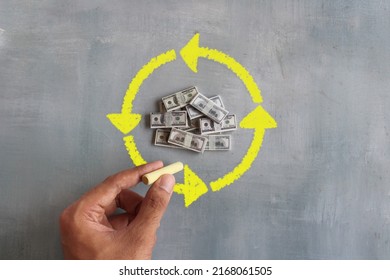 Money and hand draw circular arrows. Cashback, cash flow concept. - Shutterstock ID 2168061505