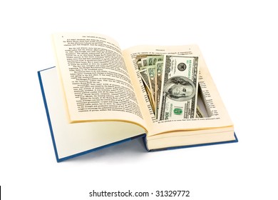 Money Hidden In A Book Safe Isolated On White Background