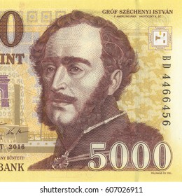 Money Of Hungary, 5000 Forint Macro With Portrait Of