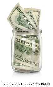 Money In The Jar Isolated On White Background