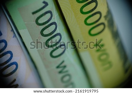 Money; Korean Won banknotes. Concept for business, economy, finance and investment