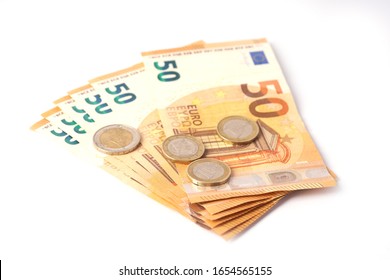 Money laundering on clothesline on light background. 50 eur notes.
