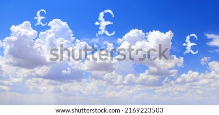 Money making. Great Britain pound sterling sign in the clouds. Cloud shaped as GBP currency symbol. British pound symbol made of cloud. Business, development and prosperity concept