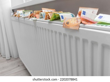 Money Near The Radiator. Expensive Energy Supply. Savings On Utility Bills.