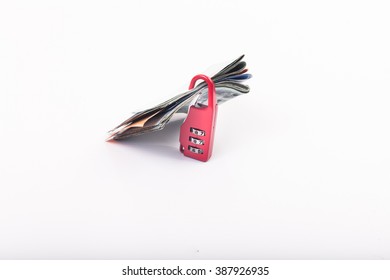 money notes at lock with white background