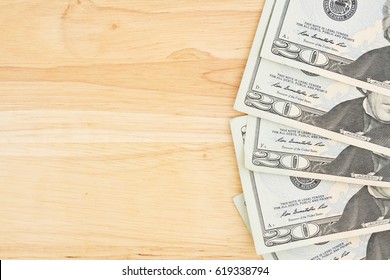 Money On A Desk Border, USA Twenty Dollar Bills On A Desk With Copy Space