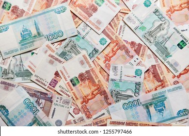 Money On Russia. Close-up Of Russian Rubles On Five Thousand And One Thousand Banknotes. Finance Concept.