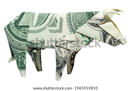 Money Origami COW Folded with Real One Dollar Bill Isolated on White Background
