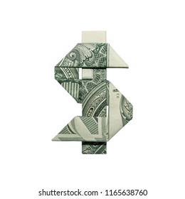 Money Origami DOLLAR SIGN Cash Folded With Real One Dollar Bill Isolated On White Background