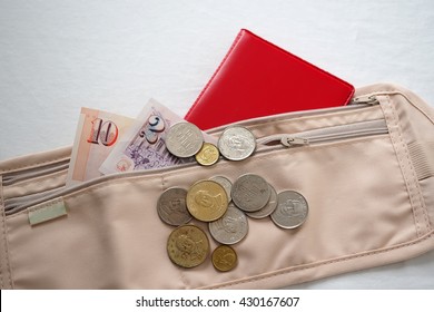 Money And Passport Waist Pouch For Traveler. Travel Bag For Money And Passport.