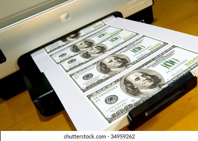 Money Printed On A Desktop Home Printer.