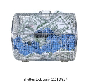 Money And Raffle Tickets In A Metal Spinner Cage Which Is Used To Spin The Items Within - Path Included