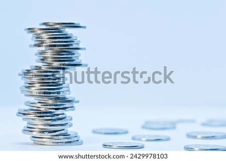 Money. Russian roubles coins, blue background