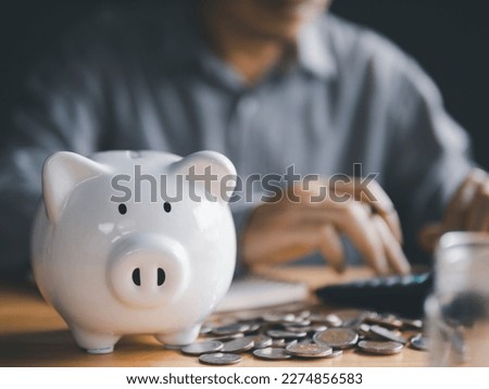 Money saving and finance concept. Person count coins to save money for future business investment, education, shopping, tax, travel. Save money for life safe, save for family.