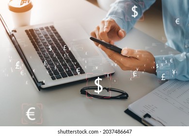 money transfer global business FinTech Finance Technology Online Banking, Currency Exchange Concepts and Interbank Payments. - Shutterstock ID 2037486647