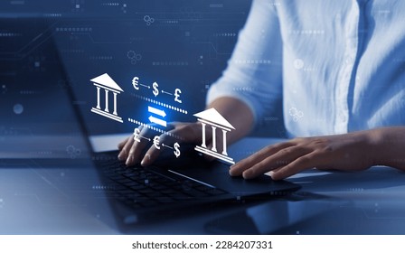 Money transfers from different currencies internationally and currency exchange. Online banking and interbank payment. - Powered by Shutterstock