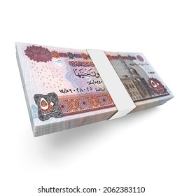 MONEY-50 Egyptian Pounds 3D Egyptian Banknotes of 50 Bills on white background - Shutterstock ID 2062383110