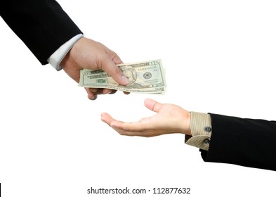 Money,borrow Money,Hand Giving Money To Other Hand Isolated