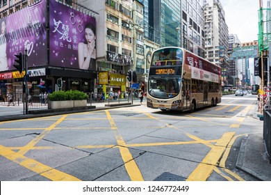 Mong Kok, Hong Kong - SEP 2017: A Kowloon Motor Bus (KMB) Route 87D Is Driving On Nathan Road, Kowloon.