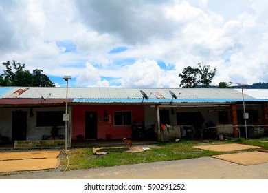 MONGKOS - FEBRUARY 20: Bidayuh Village On 20 February 2017 At Mongkos. The Bidayuh, Tribe Of Dayaks Are Living Together In Wooden Longhouses.