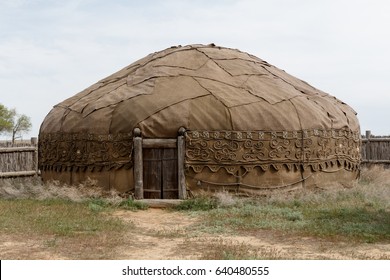 Mongol Empire. The capital of the Golden Horde - Sarai Batu.Traditional mongolian Dwelling-yurt. (Reconstruction) - Shutterstock ID 640480555