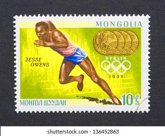 MONGOLIA - CIRCA 1969: A Postage Stamp Printed In Mongolia Showing An Image Of The Olympic Athlete Gold Medal Winner Jesse Owens, Circa 1969.