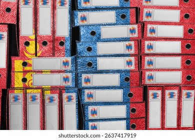 Mongolia Flag Colors Folder Stack, Bureaucracy and Government Administration Concep - Powered by Shutterstock - Get 15% off with code: PIKWIZARD15