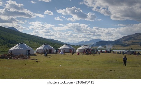 Mongolian Kazakhs region, eagle hunters home, Kazakh gers, nomads, Altai mountains  - Shutterstock ID 2188698411