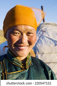 Mongolian woman in traditional dress.