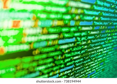Monitor Closeup Of Function Source Code. Website Codes On Computer Monitor. Digital Binary Data On Computer Screen. Database Bits Access Stream Visualisation. Programmer Occupation Job. 
