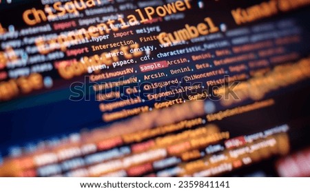 Monitor closeup of function source code. Abstract IT technology background.