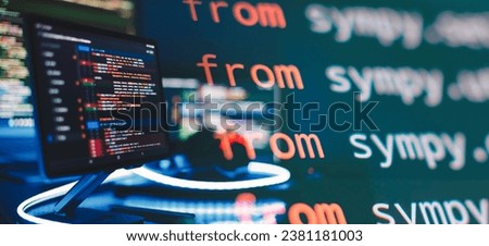 Monitor closeup of function source code. Abstract IT technology background.