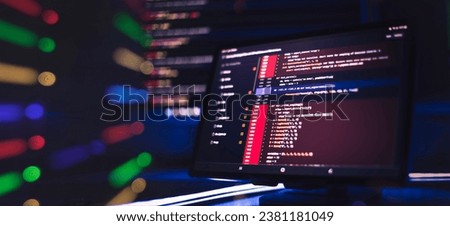 Monitor closeup of function source code. Abstract IT technology background.