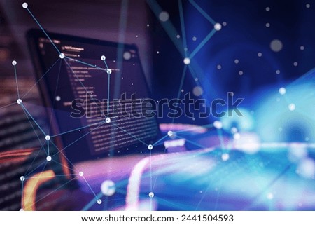 Monitor closeup of function source code. Abstract IT technology background. Software source code.