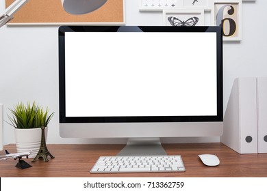 Monitor computer PC workspace in home or studio on wooden desk