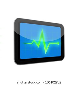 Monitor diagnostic on tablet black color on white isolated background