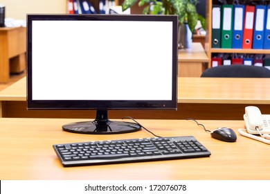 Monitor, Keyboard, Computer Mouse On The Office Desk, Workplace