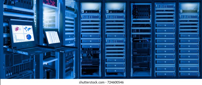 Monitor Show Information Of Network Traffic And Status Of Devices In Data Center Room