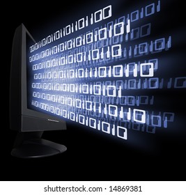 Monitor showing binary code in a black background