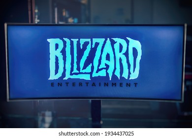 a monitor shows the logo of Blizzard Entertainment which is a software house producer of video games, famous for games as Warcraft, Diablo and Starcraft in Bologna, Italy, 10 March 20121