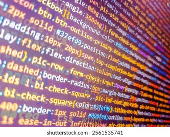 Monitor technology concept. Software development. Computer code development. Computer language script code screen. Stock market graph analysis. Binary code, illustration. Programming code.